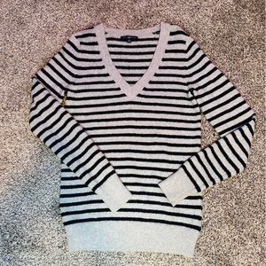 Women’s VNeck Grey and Blue Striped sweater Medium